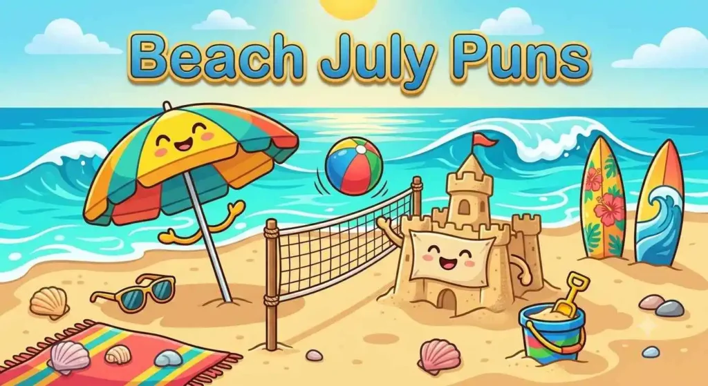 Funny beach scene in July
