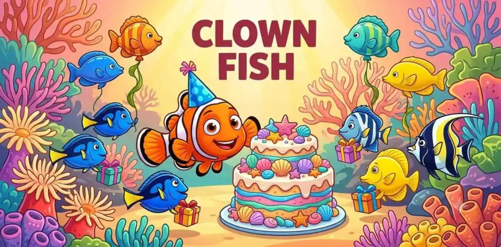 Clownfish birthday party underwater scene