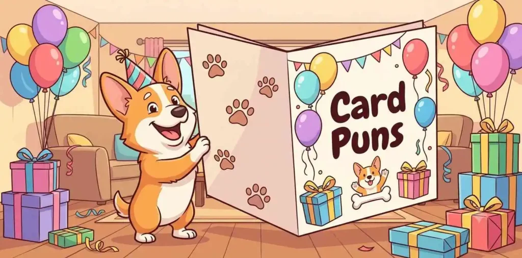 Dog holding birthday greeting card