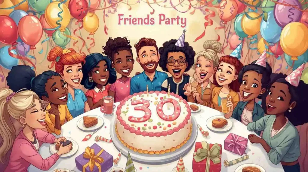 Friends celebrating 30th birthday