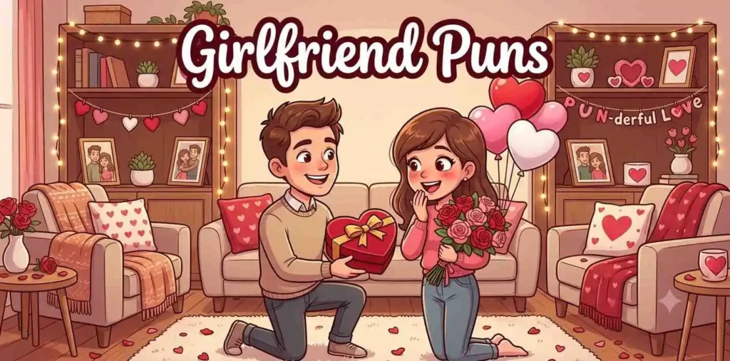 Cute couple sharing Valentine gift surprise moment.
