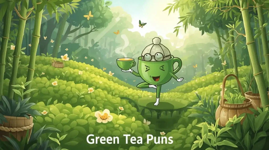 Funny green tea character