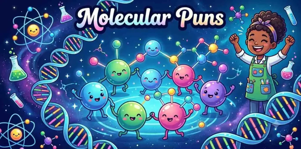 Cute dancing molecule characters