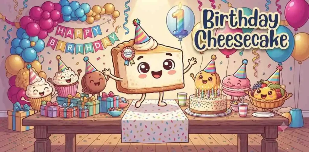 Birthday cheesecake celebration scene