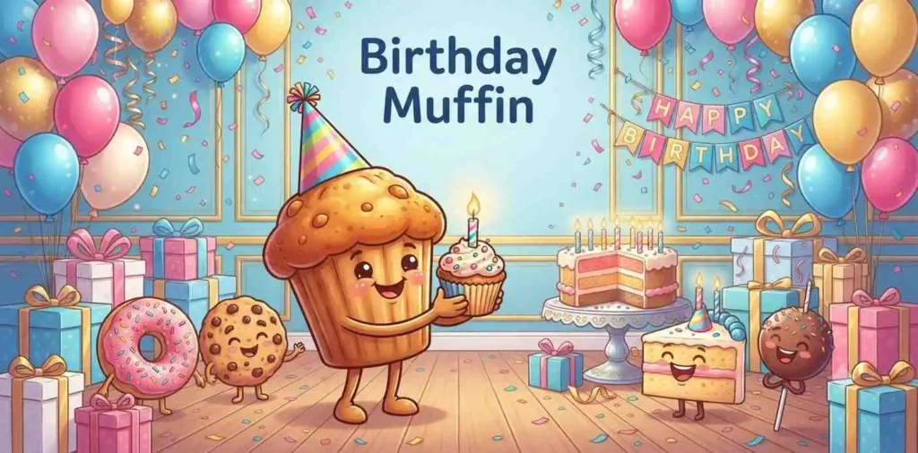 Birthday muffin celebrating happily