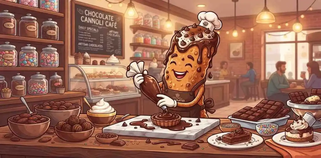 Chocolate cannoli with chocolate chips