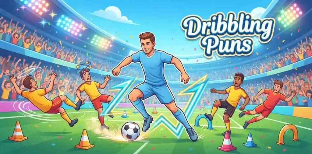 Funny soccer dribbling action.
