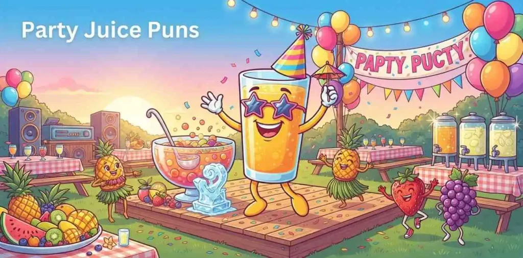 Party juice mascot celebrating