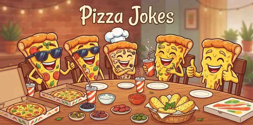Friends sharing funny pizza
