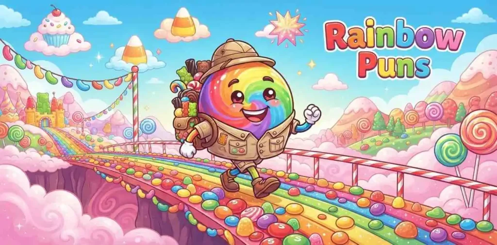 Rainbow candy character adventure scene