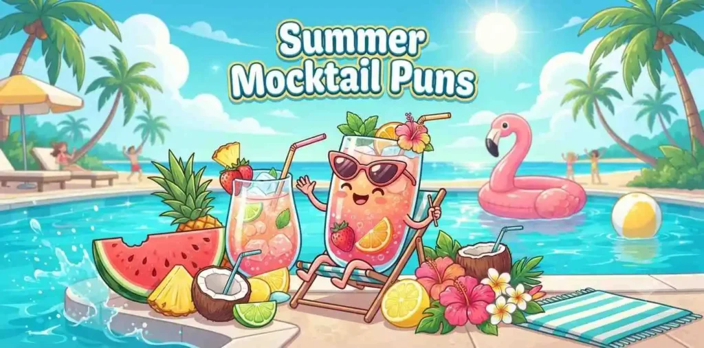 Summer mocktails by poolside smiling