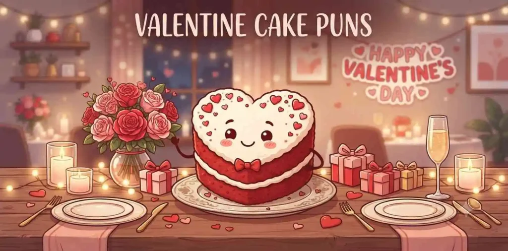 Valentine red velvet cake scene