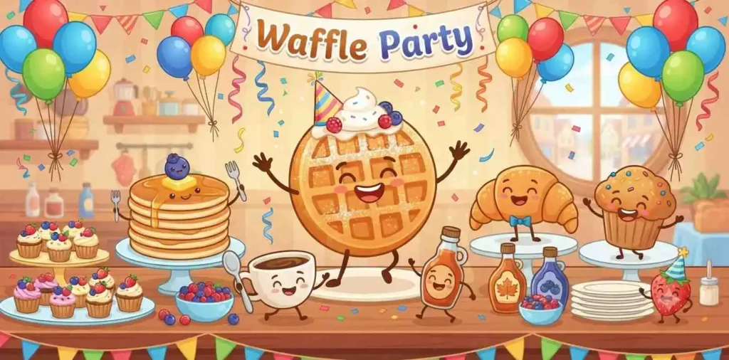 Waffle party celebration scene