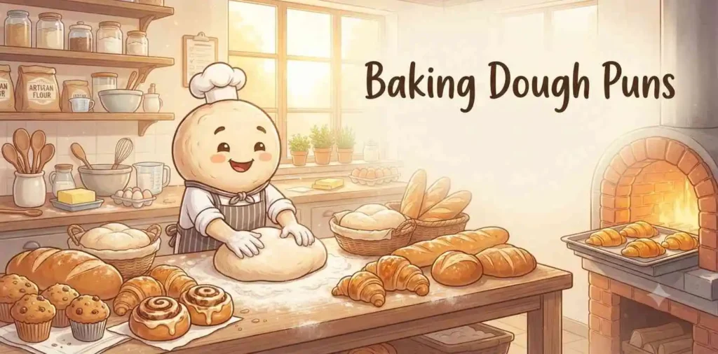 Happy dough baking bread