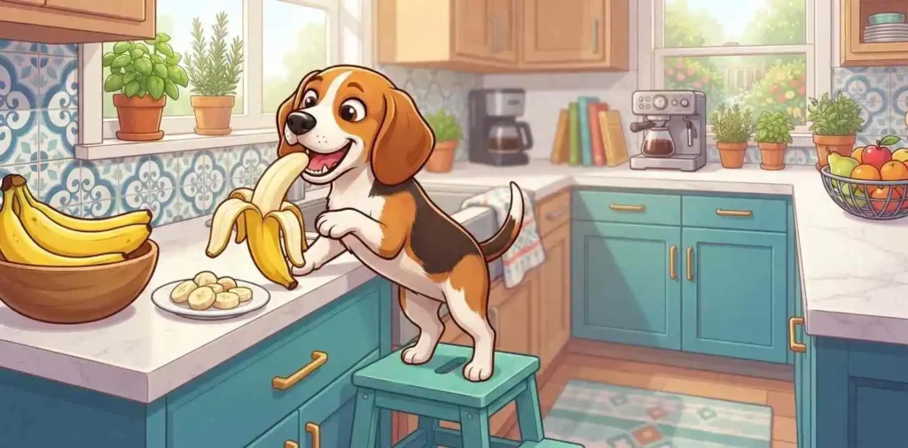 Funny dog enjoying banana snack