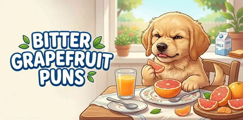 Funny dog tasting bitter grapefruit