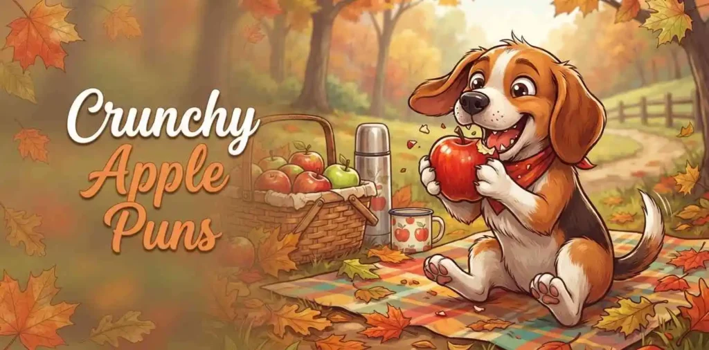 Funny dog eating crunchy apple