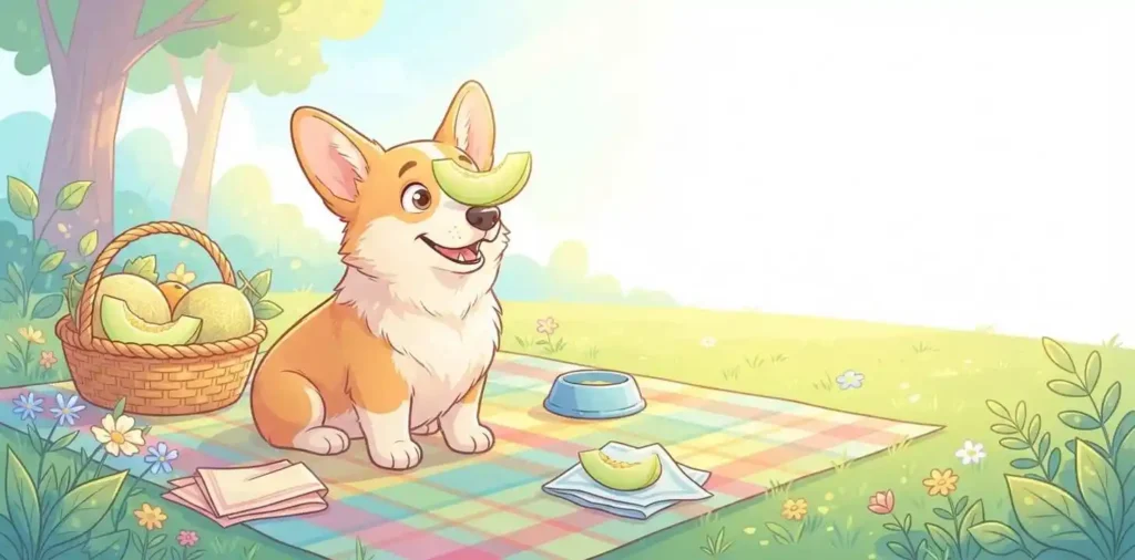 Playful puppy with honeydew slices