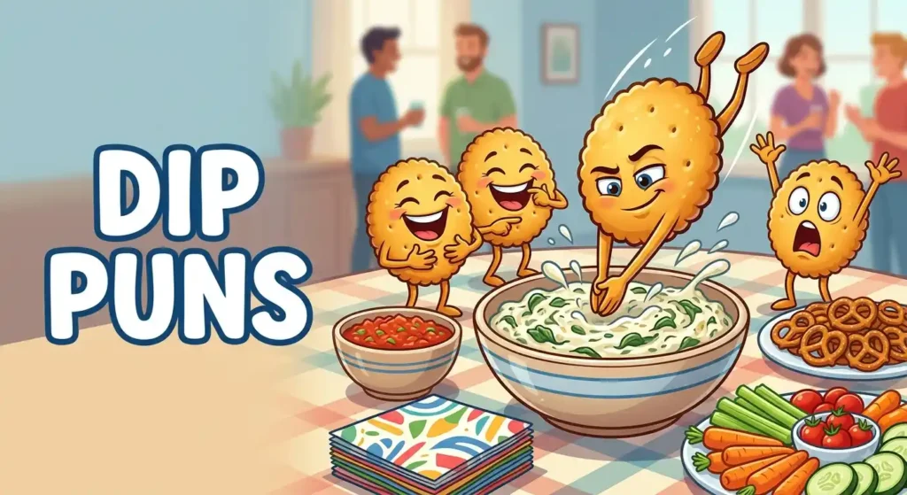 Funny crackers dipping into sauce