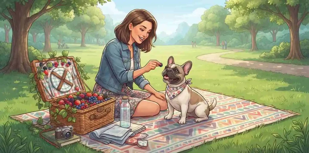 Dog owner sharing berries