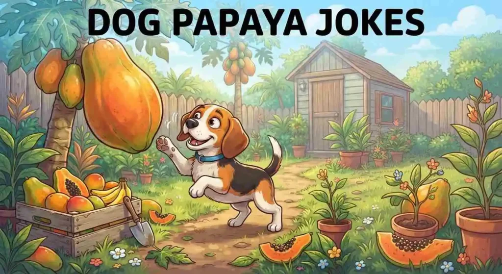 Funny dog with papaya