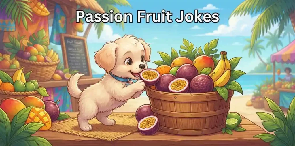 Playful dog enjoying passion fruit