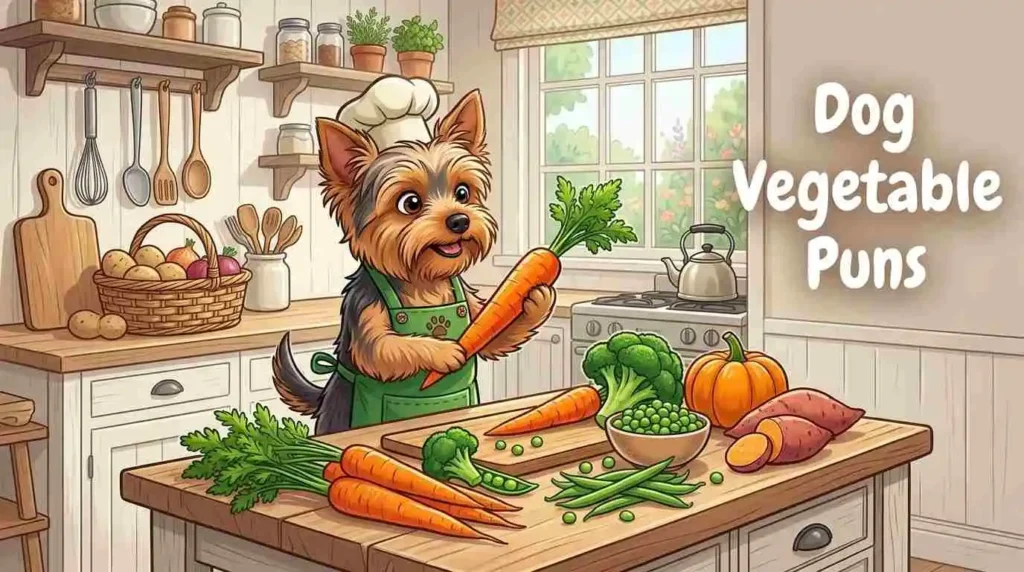 Playful terrier with fresh vegetables