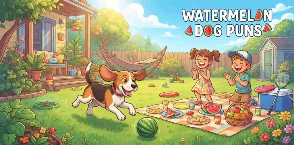 Kids playing with watermelon dog