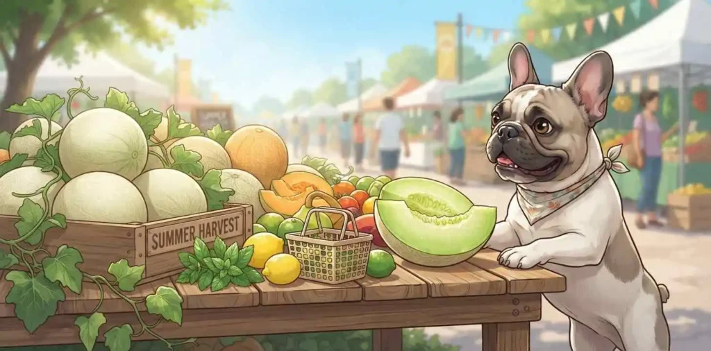 Happy dog enjoying fresh honeydew
