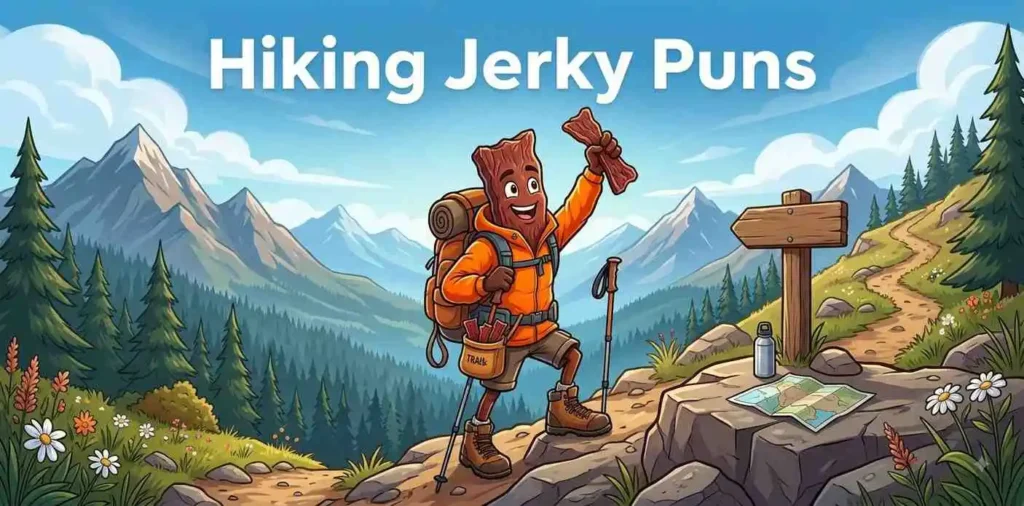 Funny jerky snack hiking adventure