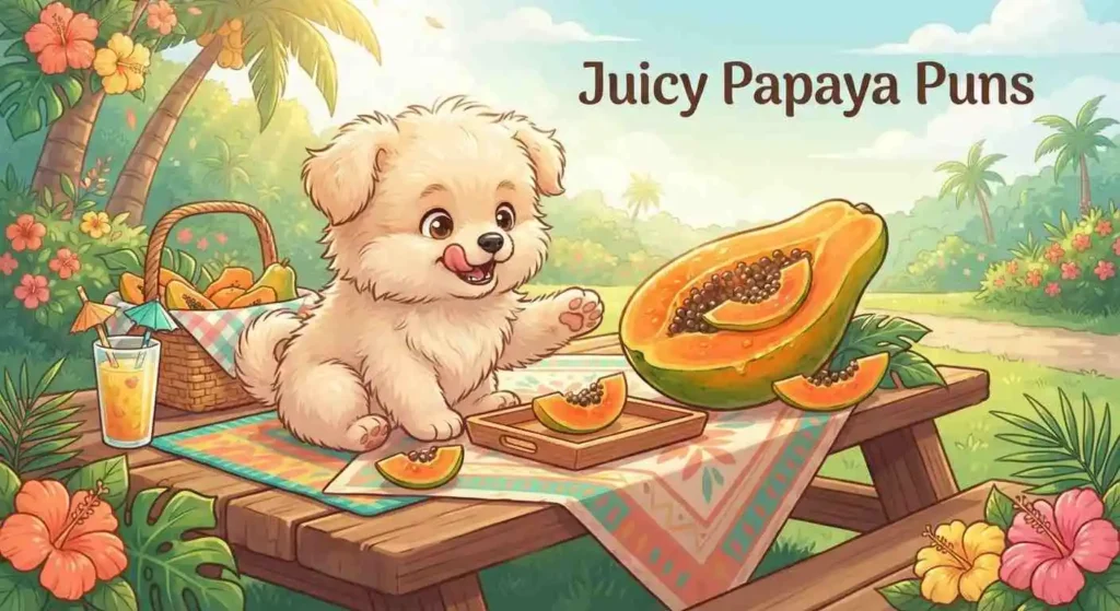 Dog enjoying juicy papaya
