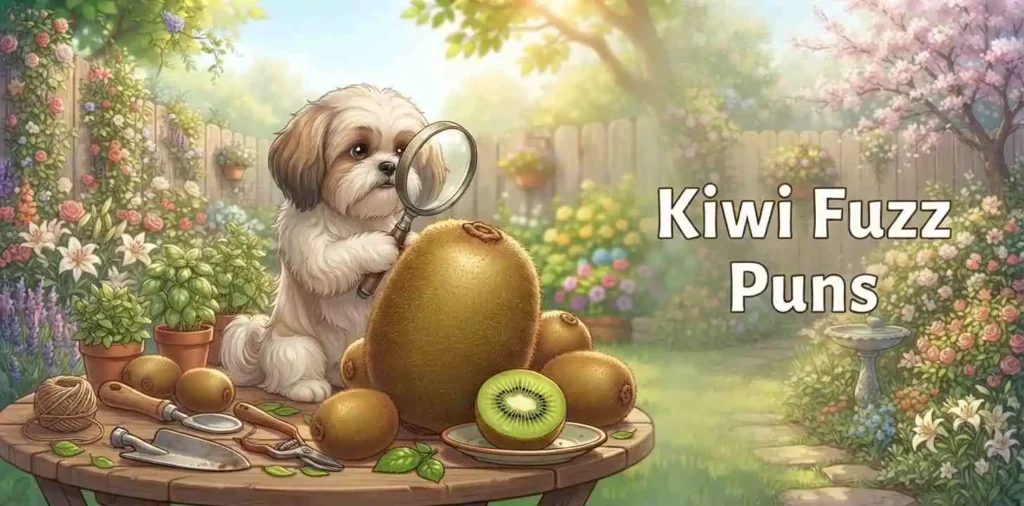 Fuzzy kiwi beside dog