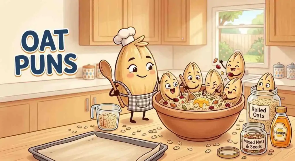 Funny oat characters in kitchen
