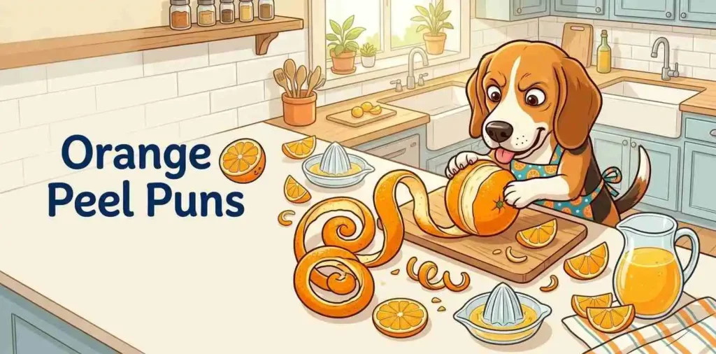 Playful dog peeling an orange