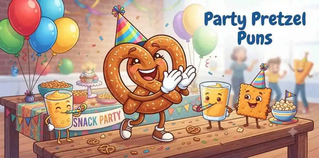 Cute pretzel character at party celebration.