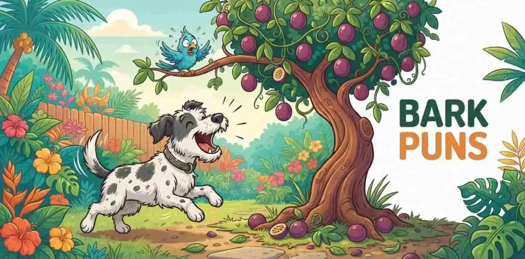 Funny dog barking at fruit