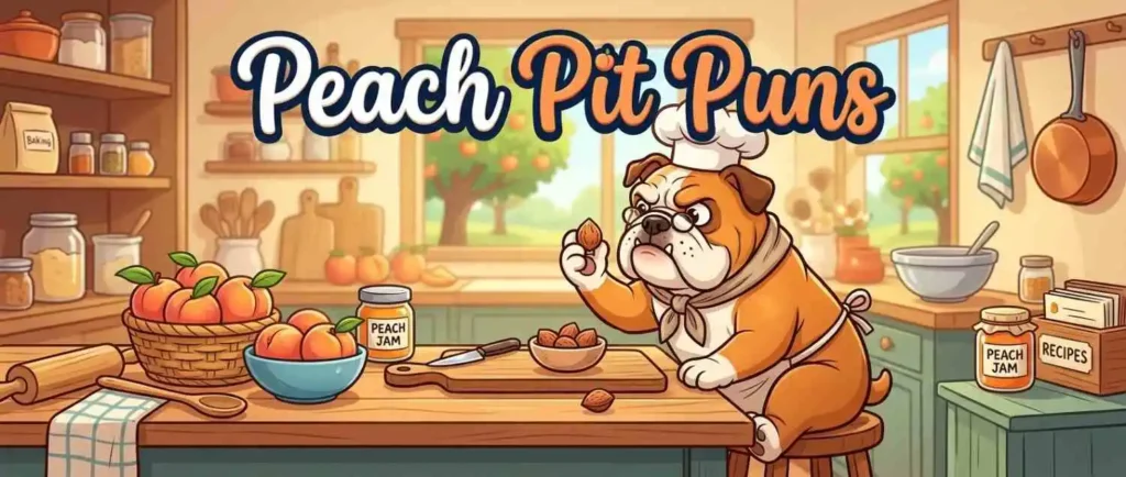 Dog exploring peach pit humor
