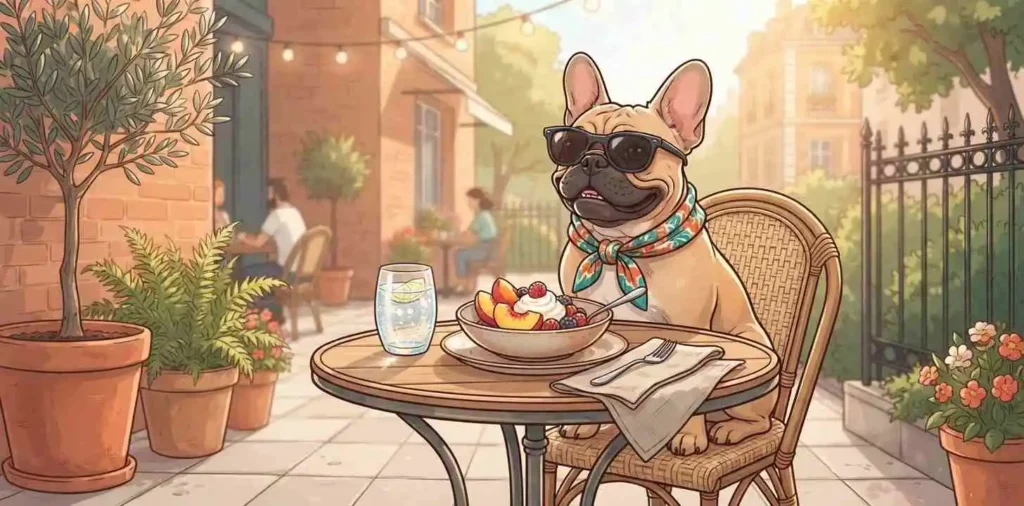 Sophisticated dog enjoying nectarine