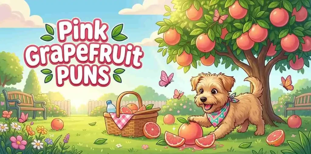Cute dog with pink grapefruit