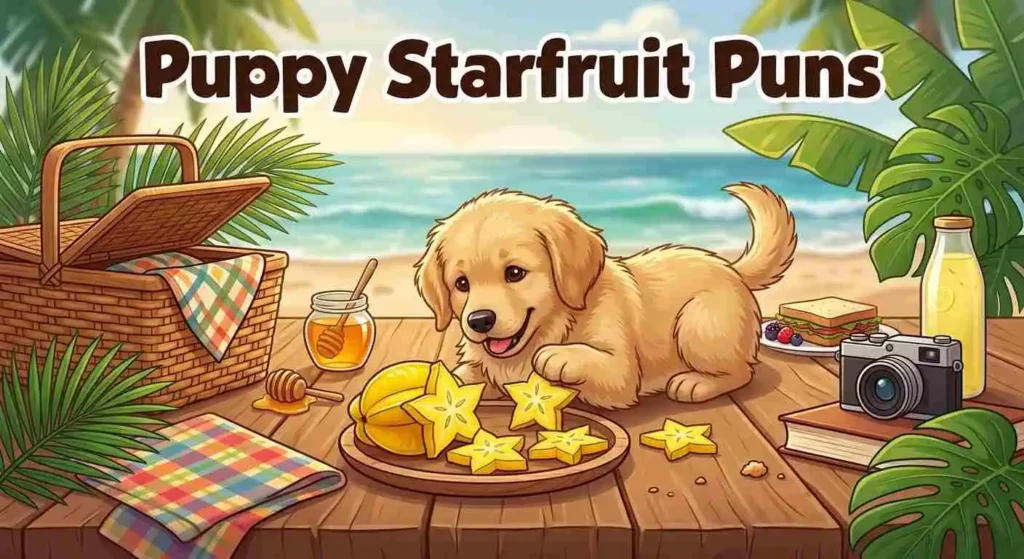 Puppy playing with starfruit