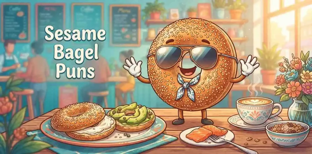 Happy sesame bagel smiling.