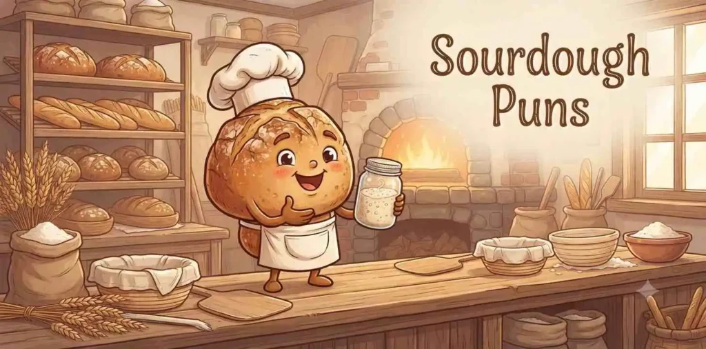 Smiling sourdough bread character