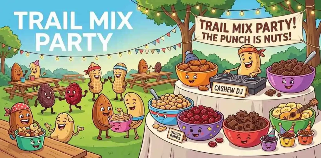 Colorful trail mix party characters