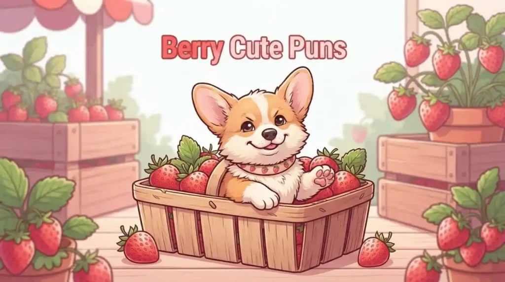 Playful puppy among colorful strawberries