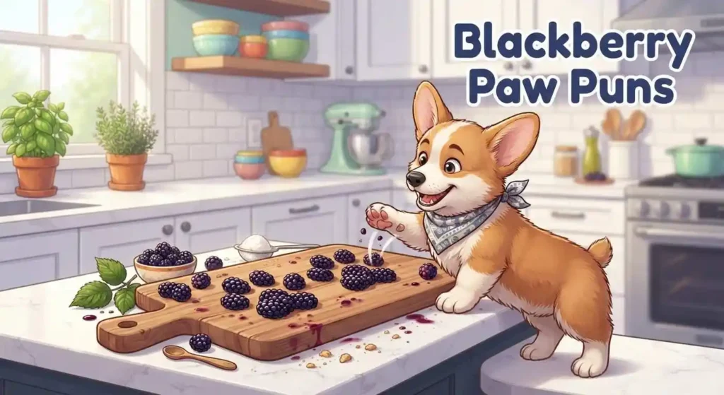 Cute corgi with blackberry paw prints