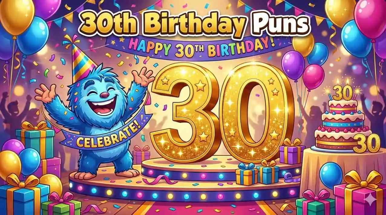 Happy 30th birthday celebration scene