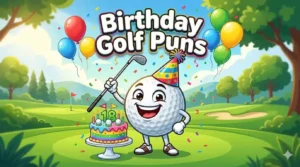 Happy golf ball birthday mascot