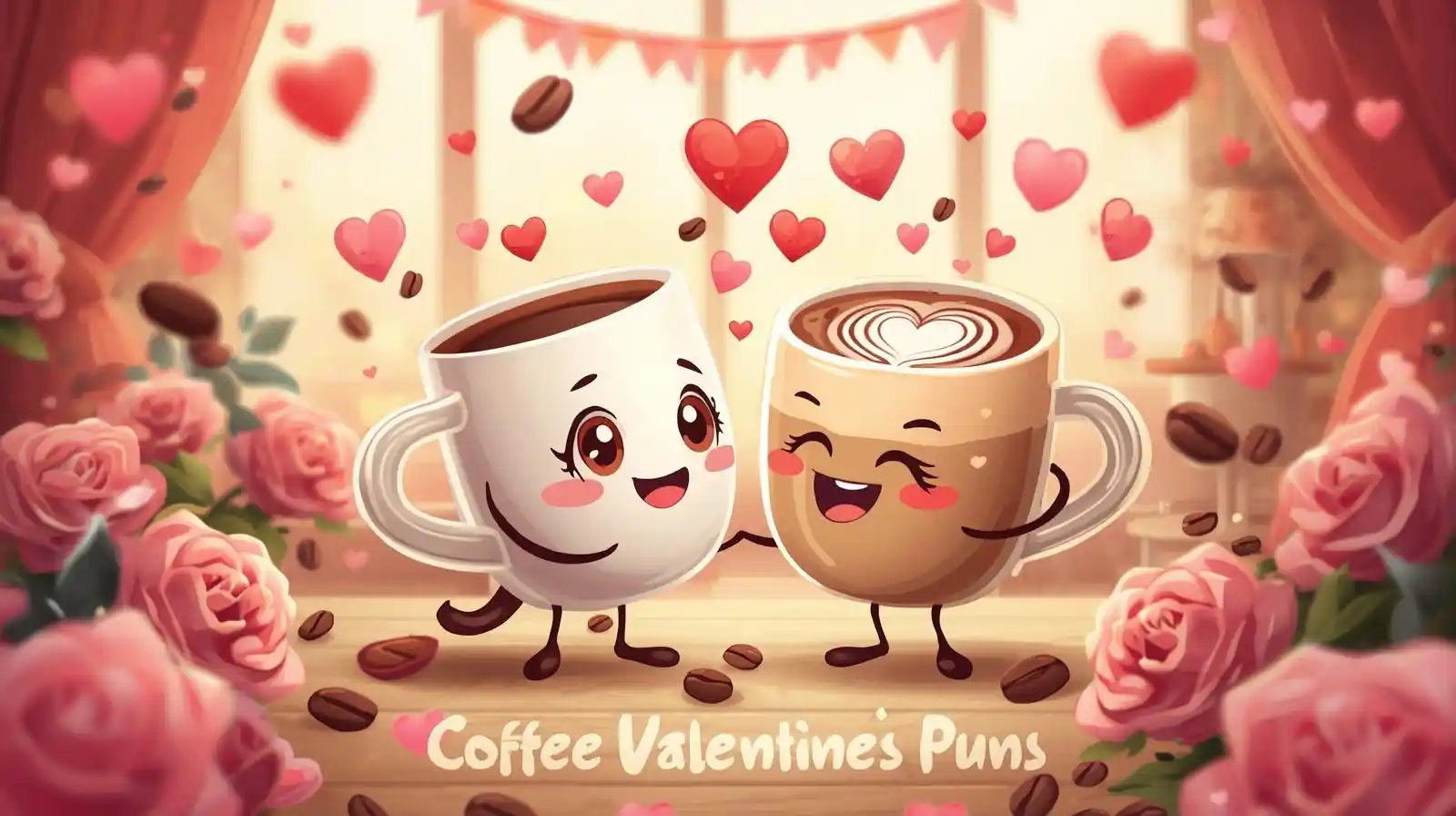 Cute coffee couple Valentine illustration