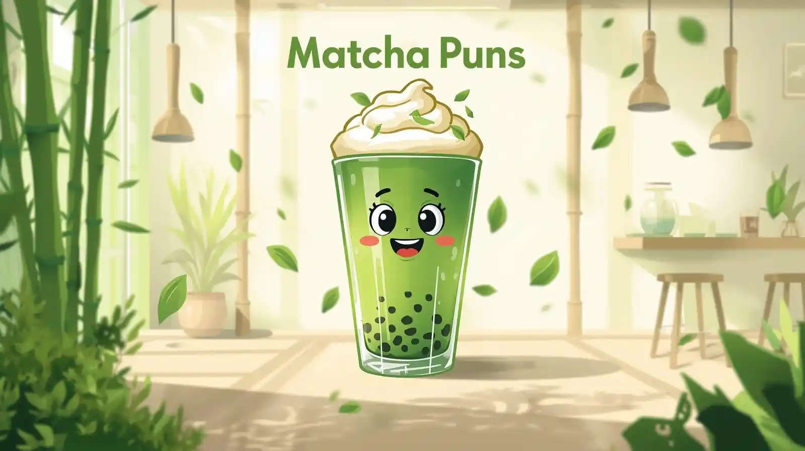 Cute matcha drink mascot