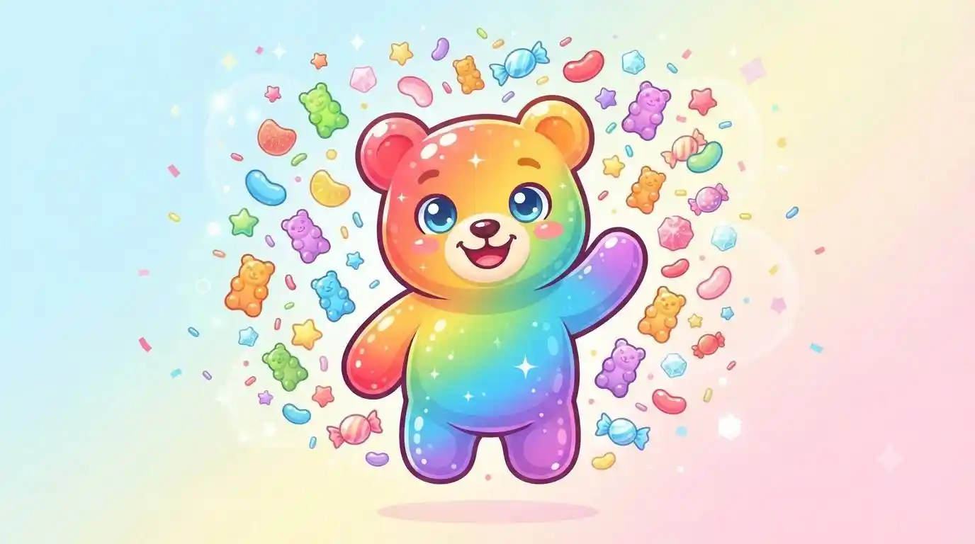 Smiling rainbow gummy bear